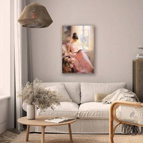 Peinture à l'huile vintage célébrant la douceur d'une jeune fille qui lit