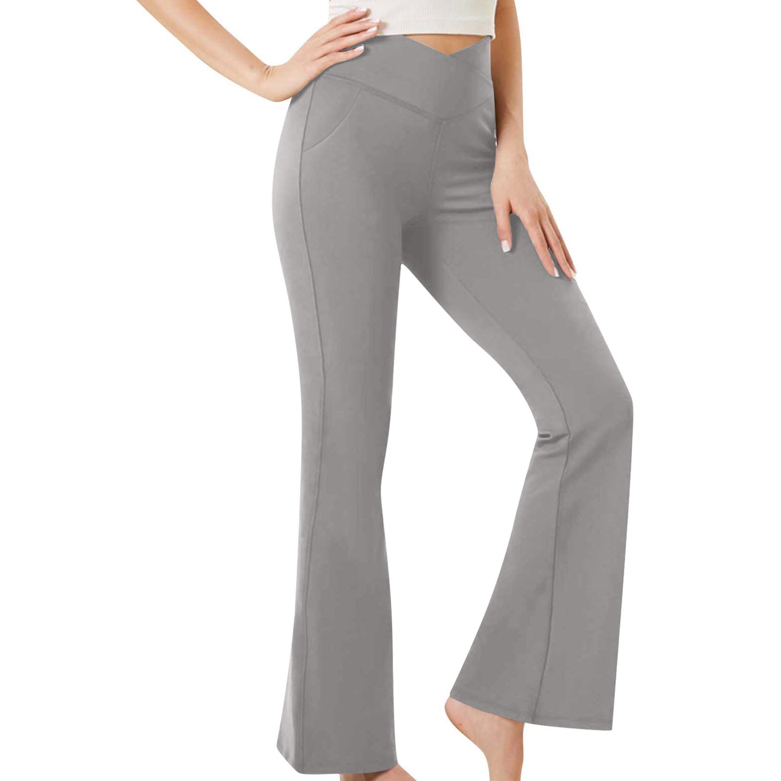 Women's Flare Yoga Pants Solid Color Crossover High Waisted Bell Bottom Tights Leggings Slim Fit Tummy Control Pants
