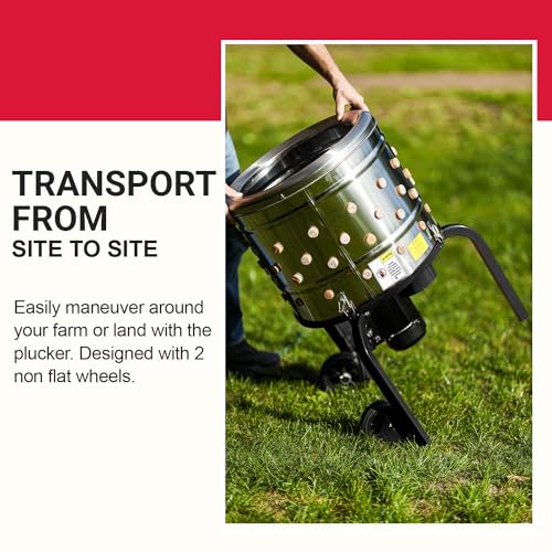 Kitchener Chicken Plucker De-Feather Remover Poultry and Fowl Food Processor Electric Stainless Steel Heavy Duty 1HP 120VAC 280RPM GFCI Connector 92 Soft Fingers 20" Drum Diameter