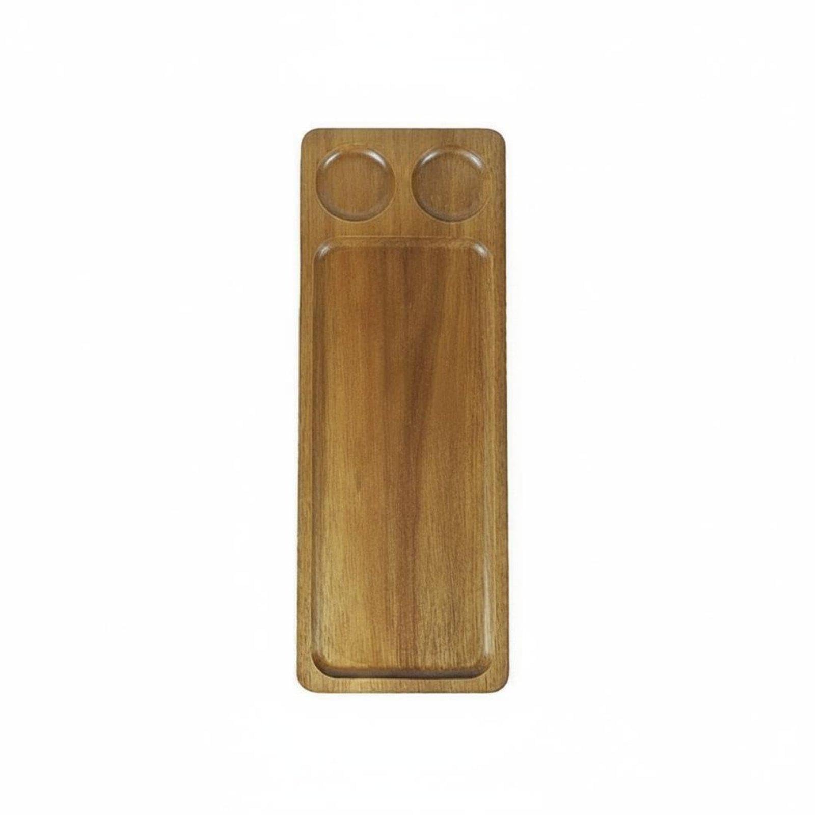 Bandeja Rectangular de Servicio en Madera de Acacia con Portavasos Fijo Y Acabado Suave para Múltiples Usos Adecuada para Hoteles Y Residencias, 3 Piezas