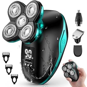 Rasierer Herren Elektrisch,ATEEN Glatzen Rasierer Herren LED-Display Präzisionstrimmer Bartschneider Nass&Trockenrasierer Wasserdicht, 4 IN 1 Rotationsrasierer Kopfrasierer Pflegeset (grün)