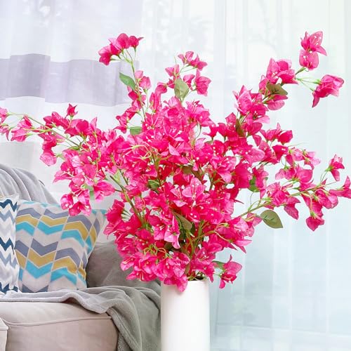 Decolival Lot de 4 Branches de bougainvillier artificielles en Soie - 114,3 cm - pour centres de Table de Mariage, Chemin de Table, décoration d'intérieur (Rose Vif)