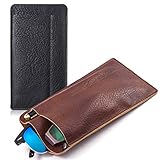 TRIUMPH VISION Sunglasses Case for 2 Pairs Glasses, Dual Eyeglasses Pouch Leather Soft, for Large Oversized Shades and Slime Glasses Holder