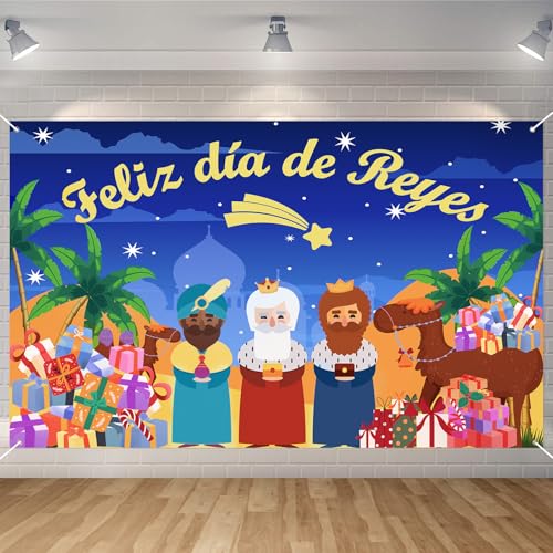 Feliz día de Reyes Pancarta, Seutgjie Reyes Magos Decoracion 180 * 110cm Decoración para Fiesta de Navidad Especial