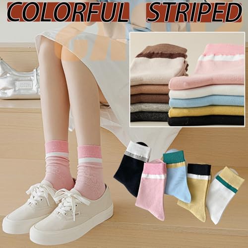 Womens Striped Socks,Color-Blocking Crew,Cute Casual Comfot,Sweat-absorption Anti-pilling Size5-82