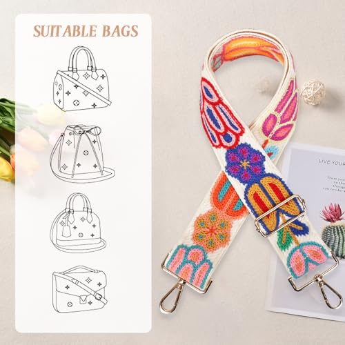 Image of Embroidery Flower Purse Strap Replacement Adjustable 2in Wide Crossbody Shoulder Strap for Handbags Women Crochet Bag Strap