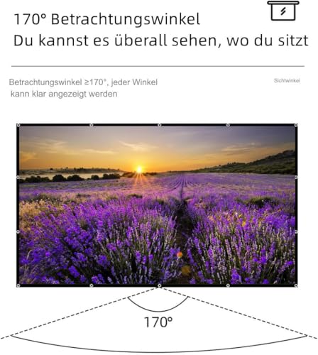 Leinwand Beamer 100 Zoll, hochauflösende verdickte Faltbare Beamer Leinwand, 16:9 HD Anti-Falten Projektor Leinwände für Heimkino, Büro und Camping (100 Zoll)