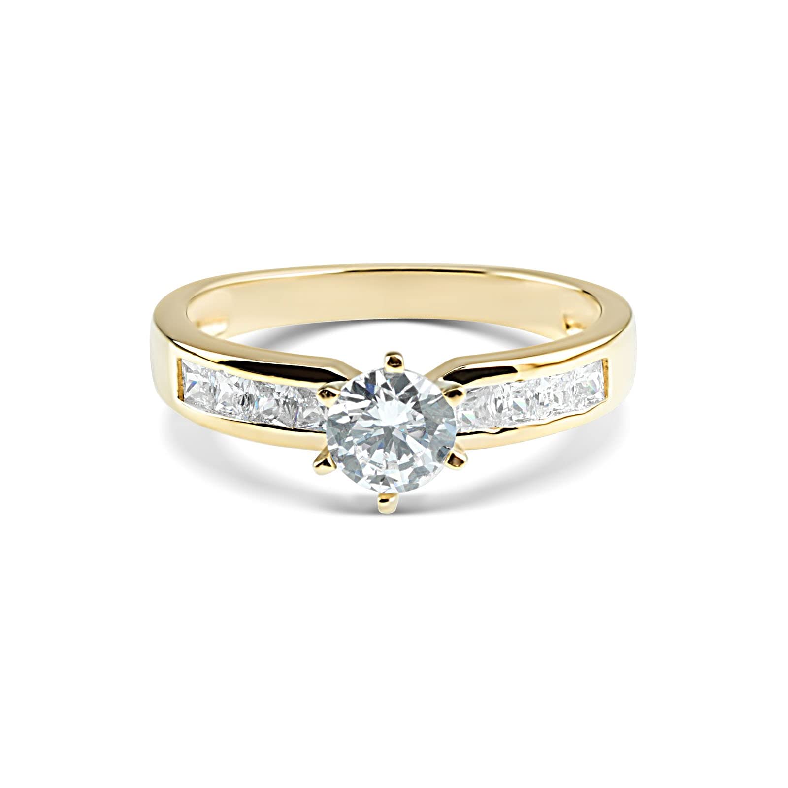 Solitärring mit Seitensteinen für Damen aus 925er Silber, 18 Karat vergoldet -, Silber, Gold