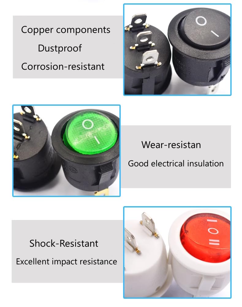 ElCOKITEX 5Pcs 12V Round Rocker Switch 20mm 6 Pin ON-Off-ON DPDT 6A/250V AC 10A/125V DC for Car RV Truck Boat Marine Auto Motorcycle