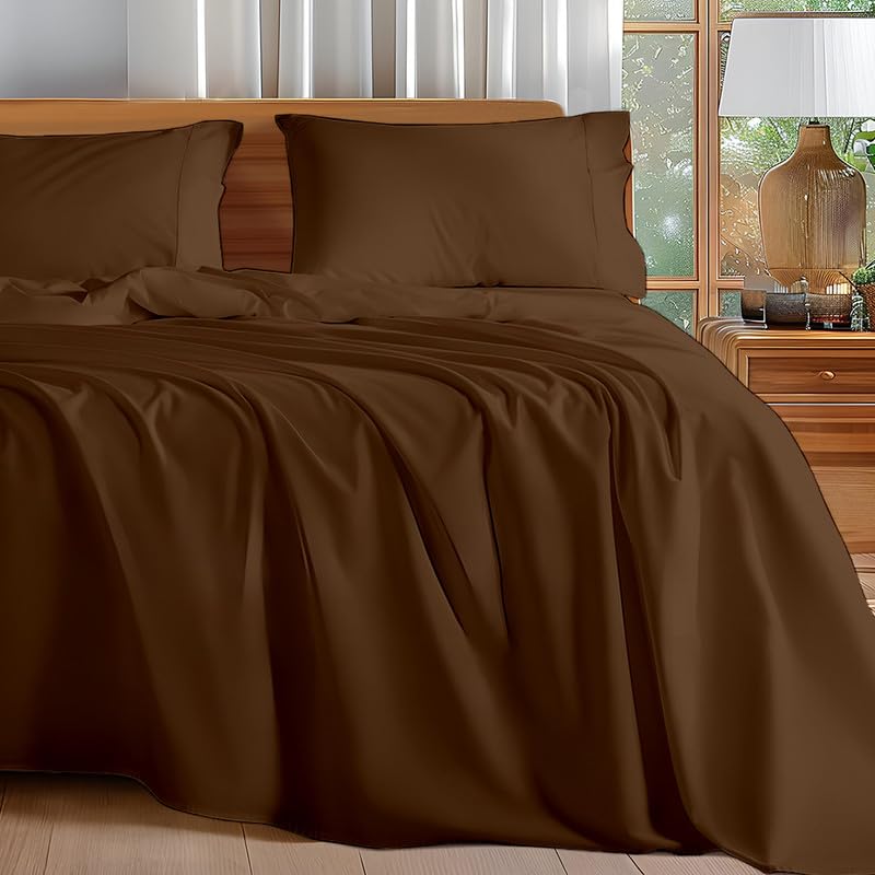 Image of Microfiber Single Bed Sheet - Solid Color, Ultra-Soft Bedsheet for Bedroom, Lightweight Plain Bedsheet for Single Bed 60x90 Inch, Chocolate Brown