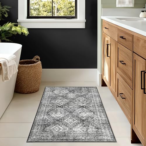 MIULEE 2x3 Washable Entry Rug Door Mat Indoor Entrance, Small Rug for Kitchen Bathroom Bedroom, Non-Slip Stain Resistant Throw Carpet Boho Entryway Decor, Black — view 6