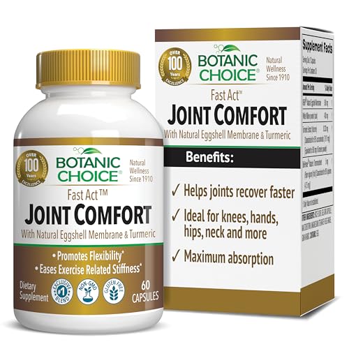 Botanic Choice Fast Act Joint Comfort with NEM Natural Eggshell Membrane, Turmeric Curcumin, Bioperine, & White Willow Bark, Supports Joint Health, 60 500mg Capsules