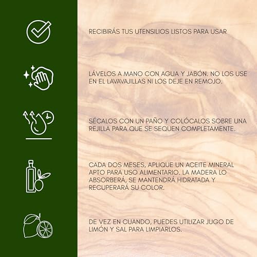 Miniatura 9 de Erreke Utensilios De Cocina Madera, Madera De Olivo Natural, Juego De Utensilios De Cocina, Cuchara Madera, Espátula Cocina, Hecho A Mano, Estilo Mediterraneo, Set De 4 Piezas