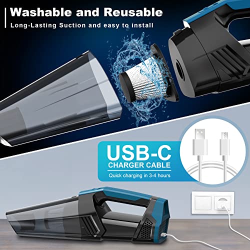 Cordless Car Vacuum Lightweight High Power Handheld Vacuum Cleaner with LED Light, Hand Vacuum for Car Home Office and Pet Hair, BlackBlue - Image 6