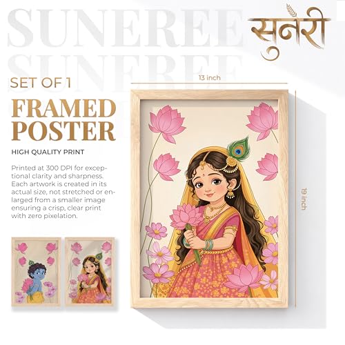 Image of Suneree Baby Krishna Radha Wall Art Painting | Set of 2 Framed Paintings | Radha Krishna Decor for Living Room Bedroom Pooja Room | (ART 11, 13x19 INCHES)