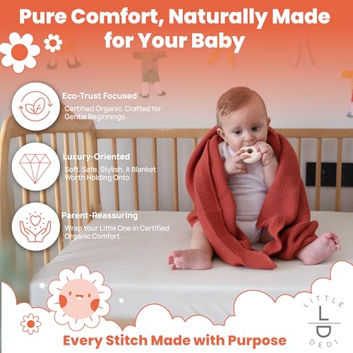 Image of Organic Cotton Baby Blanket 30x40 in, Harvest Pumpkin - GOTS Certified, Soft Knit Swaddle with Gift Box, Breathable Nursery Blanket for Crib & Stroller, Machine Washable