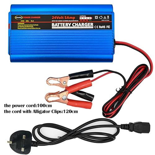24V Battery Charger Automatic Smart Battery Charger Maintainer 5A Trickle Charger with Alligator Clips for Charging AGM Gel Lead-Acid Batteries for Cars wheelchairs Boats(UK Plug) - Image 2