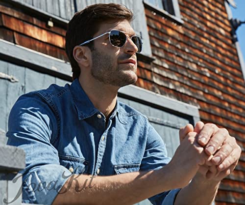 Image of JOVAKIT Men's Polarized Aviator Sunglasses Retro Military Style Pilot Sun Glasses Bayonet Temples UV400 Protection