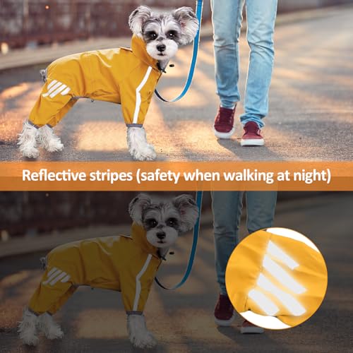 Amexo Regenmantel für Hunde Hunderegenmantel Wasserdichte mit Kragenloch Einstellbare 4-Beine Haustier Poncho Hund Regenmantel mit Kapuze Reflektierendem Streifen für Kleine Mittelgroße Hunde (2XL)