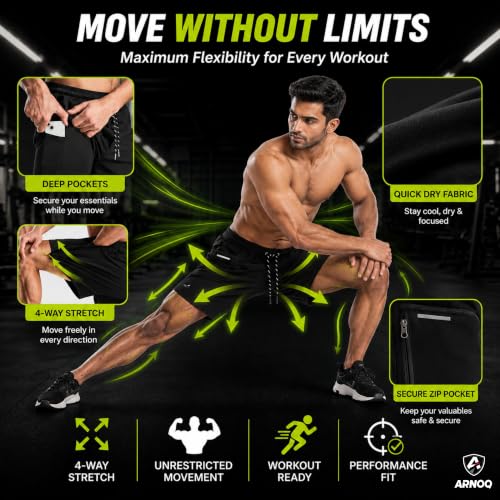 Image of Men's 2 in 1 Quick Dry Shorts with Inner Tights, Gym Shorts for Men Workout, Running Shorts for Men