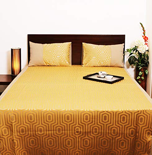 Image of Self-Design Double Jacquard with Chambray Cotton Bedcover (Double 90x102, Mustard)