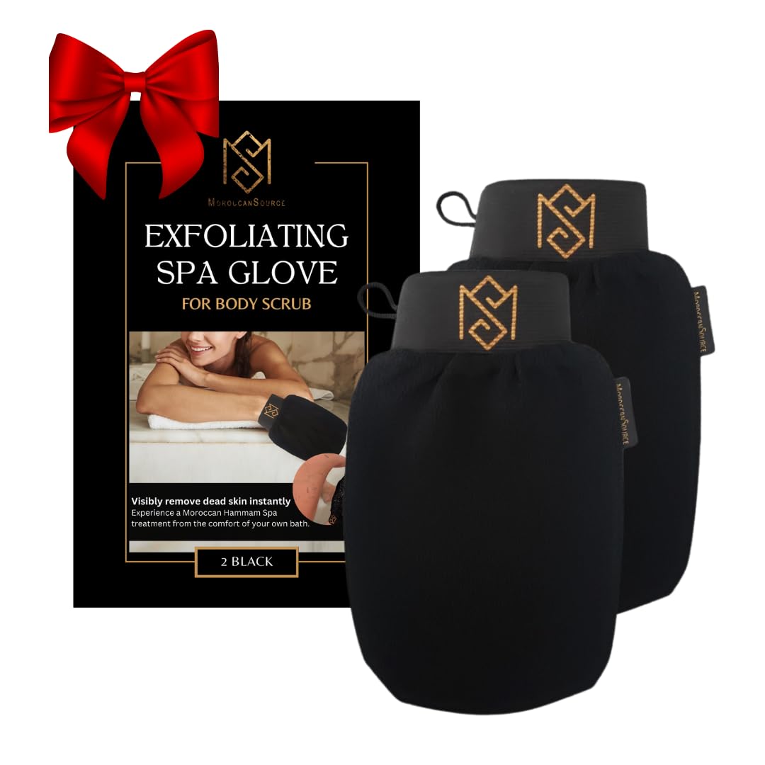 MS Exfoliating Bath Glove for Body Scrub (Kessa mitt) - PACK OF 2 - For Dead Skin Scrubbing and Deep Pore Cleansing - Gentle Viscose Fiber - by MoroccanSource