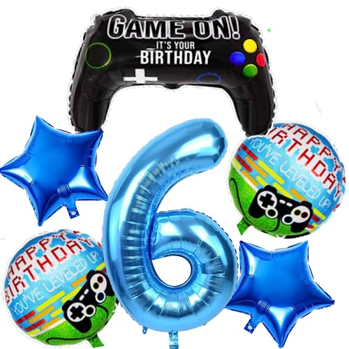 Image of 6 Pcs Game on Birthday Decoration 6th Birthday Decoration for Boys Gaming Theme Birthday Decoration Sixth Birthday Decorations Boy Game Theme Balloons (Pack of 6, Multicolor)