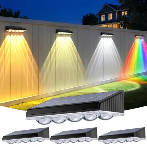 GEARLITE Solarlampen für Außen Garten 4 Stück, 5 Helle LED Solar Wandleuchte Aussen 10 Modi Warmweiß RGB Farbwechsel, IP65 Wasserdichte Solarleuchten für Außen Garten Balkon Terrasse Wand Zaunleuchten