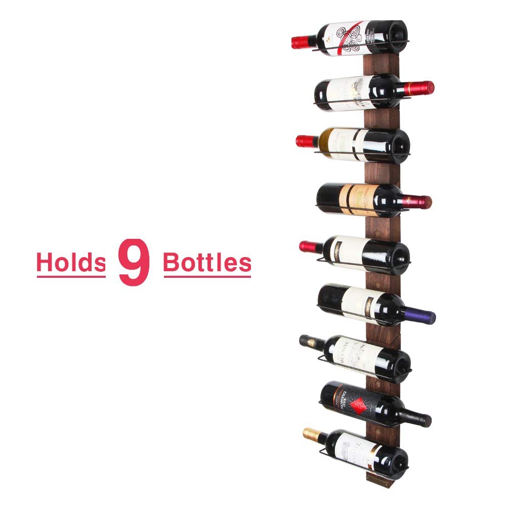 J JACKCUBE DESIGN Wall Mount Wine Rack Organizer for 9 Bottles, Elegant and Simple Rustic Wood Wine Storage Display Holder for Kitchen and Home Décor- MK699A