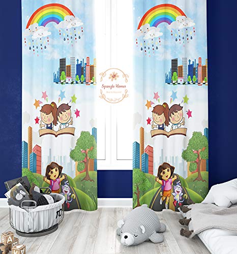 Image of Polyester 3D Digital Printed Beautiful Kids Cartoon Room Curtains (Design- Kids Study, 4x5 Ft-Window-2 Pieces)