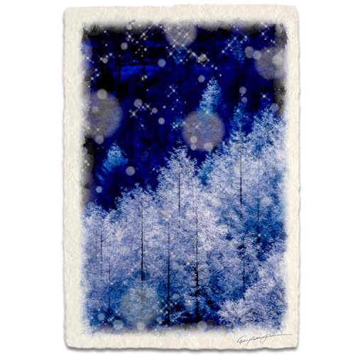 Natural Memories 風水 絵 絵画 玄関 インテリア アートパネル 風景画 おしゃれ 壁掛け 和紙の絵写真 「舞い散る雪と輝くカラマツの霧氷」 パネル付き 30x21cm 冬 木 森 白