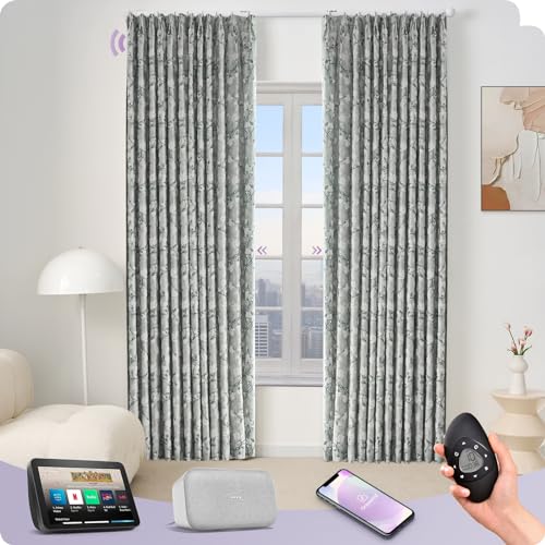 Graywind Smart Curtain Set Compatible with Alexa Google Hardwired Motorized Grommet Drapes for Living Room Bedroom, Custom Size (Kapok Series)