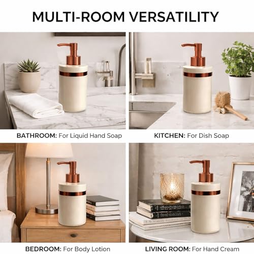 Image of Luxe Home International Rosegold & Ivory Plastic Soap Dispenser for Bathroom and Kitchen Sink Leak Proof Liquid Hand Wash Round Bottle Lightweight Smooth Finish (16x8 cm Rosegold & Ivory) Pack of 1