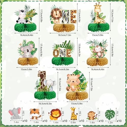 Image of Wild One Birthday Decorations Jungle Baby Shower Honeycomb Centerpieces for Boys and Girls,8 Pcs Safari Centerpieces and Confetti Table Decorations, Safari Jungle Animals Party Decor