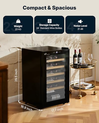 Image of Upstreman 24 Bottle Wine Cooler, Built-in /Freestanding, Glass Door (W24)