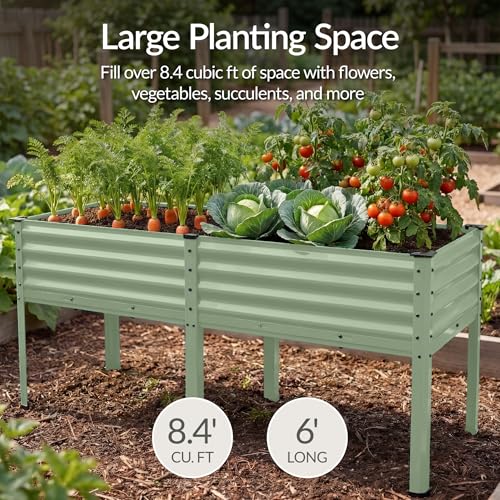Image of Best Choice Products 72x24x30in Non Toxic Galvanized Raised Garden Bed, Metal Elevated Planter Box, Vegetable Garden, 100% Non Toxic Materials - Sage Green