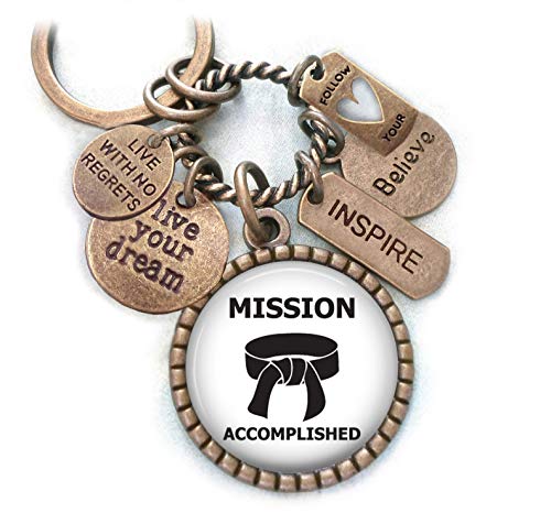 Black Belt, Mission Accomplished, Karate Keychain, Backpack Clip or Necklace, Live Your Dream, Martial Arts, Live With No Regrets, Boys, Girls, Teens, Men, Women, Congratulations Gift