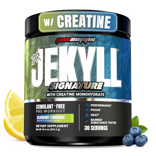 Image of ProSupps Dr. Jekyll Signature Pre Workout Powder with Creatine - Stim-Free Preworkout Supports Focus & Endurance - Caffeine-Free Gym & Fitness Supplements (Blueberry Lemonade, 30 Servings)