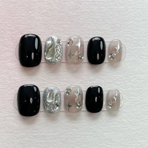ネイルチップ ショート 短め 10枚入 100%ハンドメイド キラキラ 付け爪 おしゃれ 人気 再利用可能 手作り セルフネイル ネイルデザイン ネイルアート (2, M)