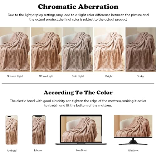 NEWCOSPLAY Super Soft King Blanket Taupe Premium Silky Flannel Fleece 3D Checkered Lightweight Bed Blanket All Season Use (Taupe Checkered, King(90"x110"))