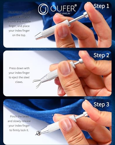 OUFER Piercing Ball Grabber, 16G 18G Flat Back Earrings Piercing Guide needle Tool, Surgical Steel Internally Threaded Push Pin External Thread Assistant Body Piercing Kit for Ear Nose Lip Tool2