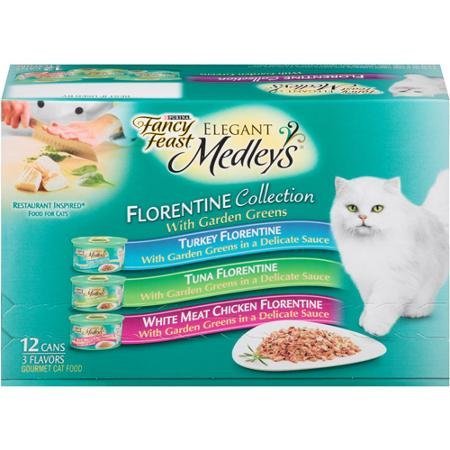 Fancy Feast Elegant Medleys Florentine Collection Cat Food Variety Pack 12-3 oz. Cans [Contains: 4 Each: Turkey Florentine, Tuna Florentine & White Meat Chicken Florentine]