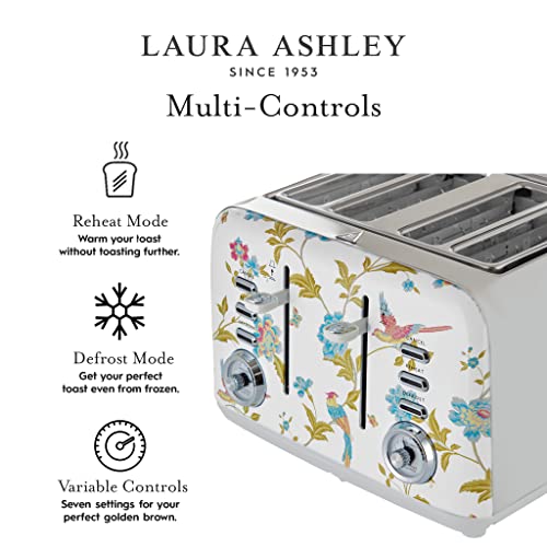Laura Ashley Elveden White 4 Slice Toaster with Wide Slots & Warming Rack - Easy to Use Multi Functional Bread Toaster 4 Slice with Dual Controls, High Lift Lever, 7 Browning Levels, Defrost & Reheat - Image 7