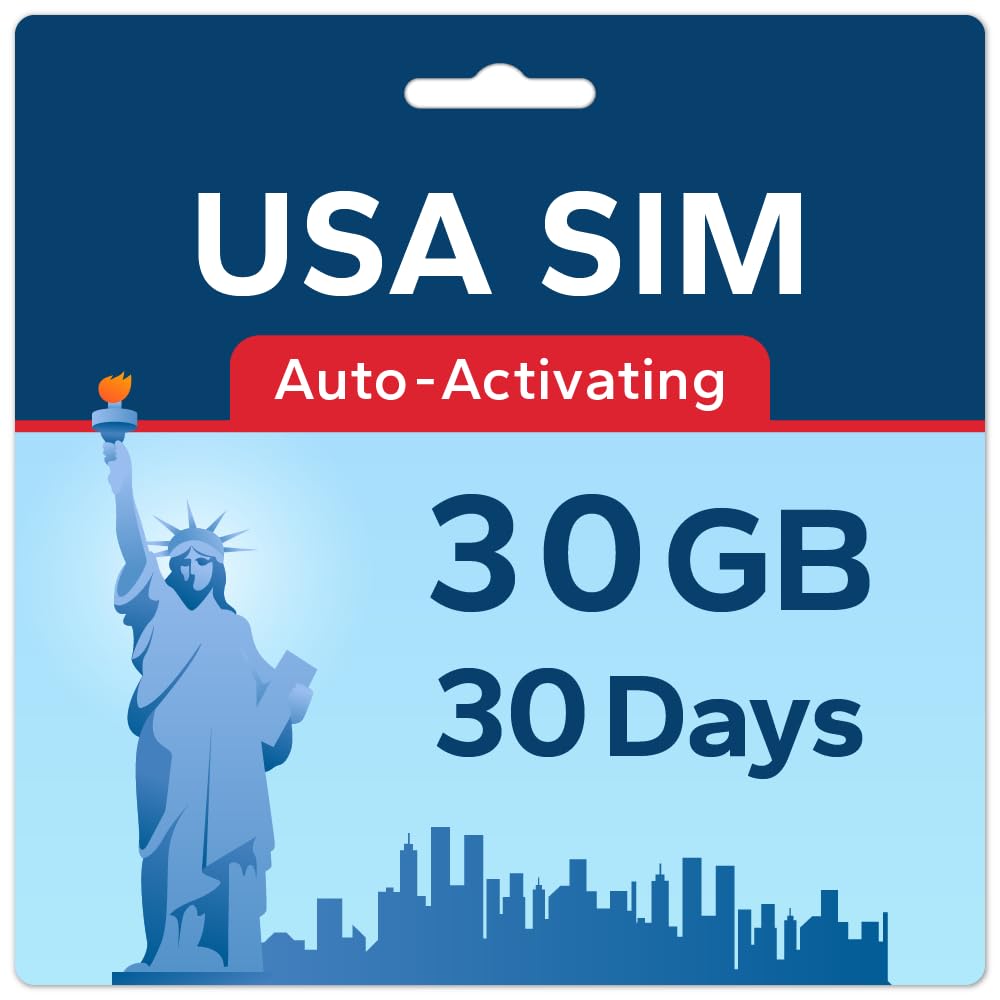 TSIM Tarjeta SIM USA 30 Días 30GB | Cobertura Alta Red Multioperador 5G | Activación Automática | Plan Recargable | Hotspot Permitido | Solo Datos