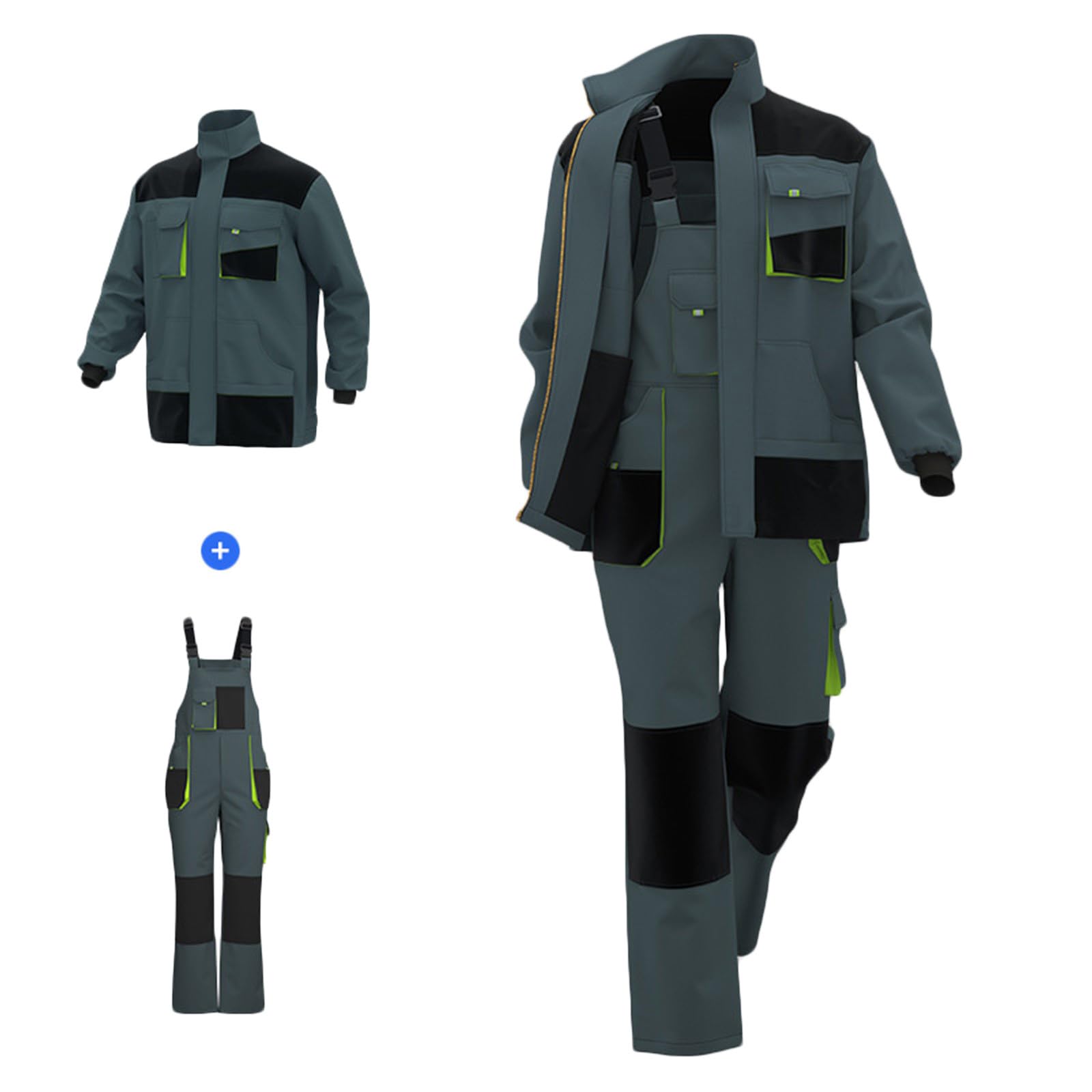 Homme Ensemble de Travail Multi Poches Survetement Manteau de Travail Blouson de Combat Cargo Pantalon Multifonctionnel Veste Vêtement de Travail Atelier Combinaisons Réfléchissantes