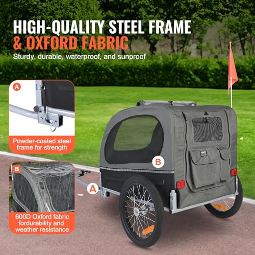 VEVOR Hundeanhänger 45 kg 2in1 Fahrradanhänger Kohlenstoffstahl + 600D Oxford-Gewebe + PP faltbar 1440 x 725 x 845 mm als Anhänger 1320 x 725 x 920 mm als Kinderwagen Hundebuggy Jogger Anhänger Blau