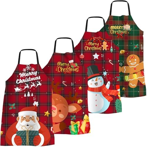 4 Pack Funny Christmas Kitchen Aprons for Women Men Adjustable Co...