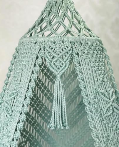Image of Macrame Hanging Chair Swing with Cushion | Handmade Boho Hammock Chair for Adults & Kids | Indoor Outdoor for Balcony, Living Room, Bedroom, Patio & Garden (Olive Green)