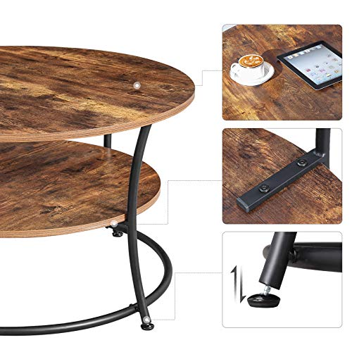 VASAGLE Couchtisch, runder Cocktailtisch mit Ablage, Teetisch, einfache Montage, Metall, Industriedesign, rustikales… – Bild 7