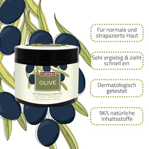 PLANTANA® Bio-Olive Körpercreme 500 ml | für trockene anspruchsvolle Haut | mit Vitamin E | vegan | Fair Trade | aus biologischem Anbau | dermatologisch getestet | ergiebig | schnell einziehend
